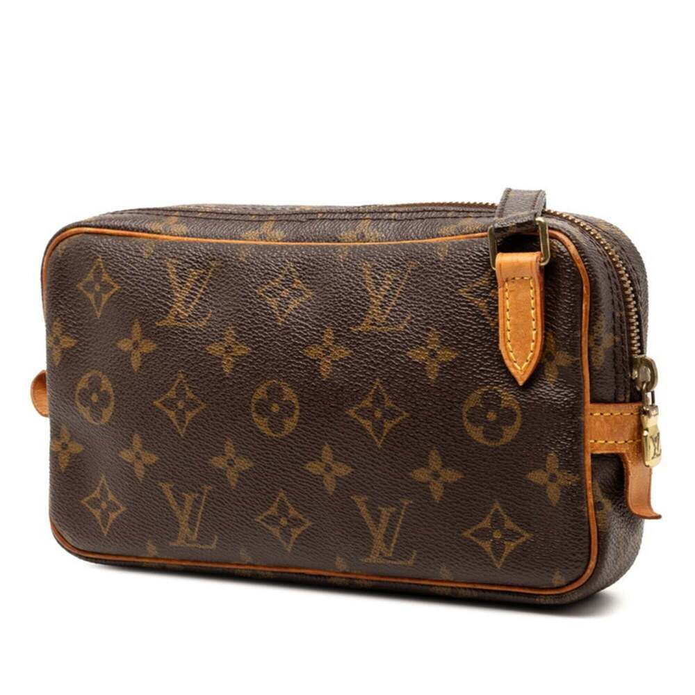 LOUIS VUITTON Authentic Brown Monogram Leather Pochette Shoulder Bag - Picture 2 of 8